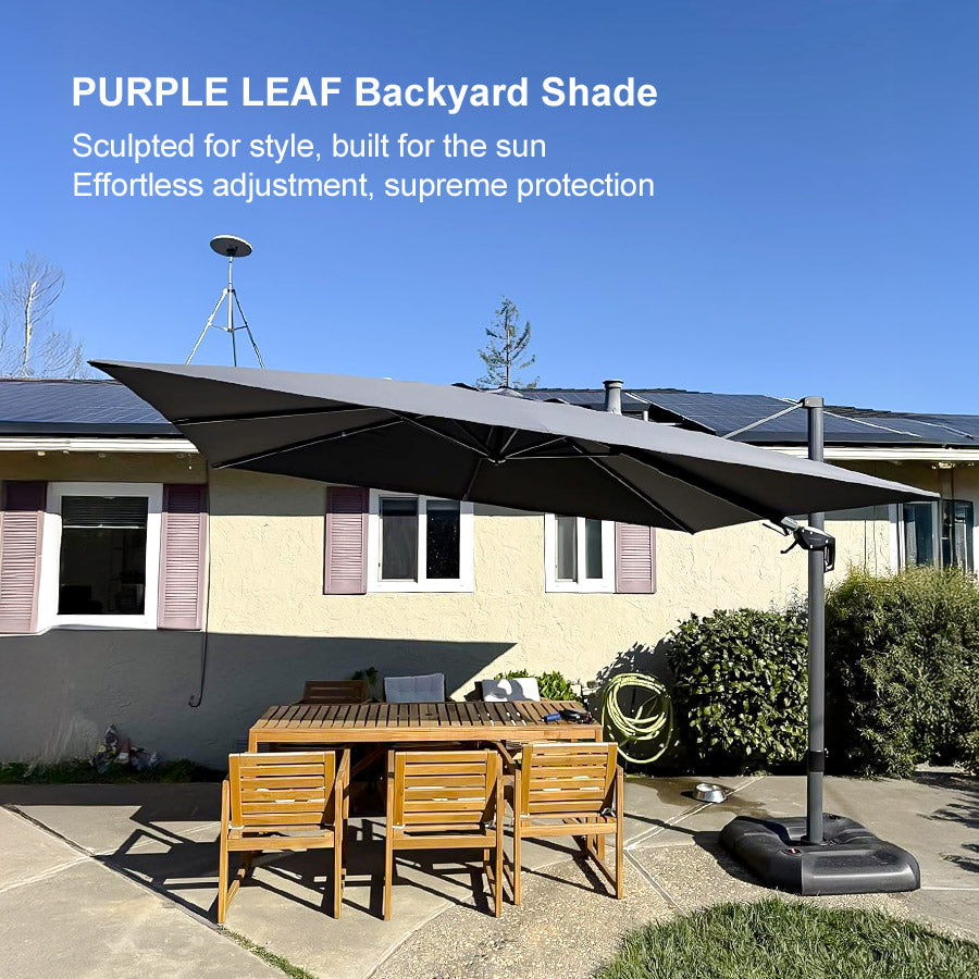PURPLE LEAF Lateral Tilt Patio Umbrella with Base, 360° Swivel Cantilever Umbrella with Stand