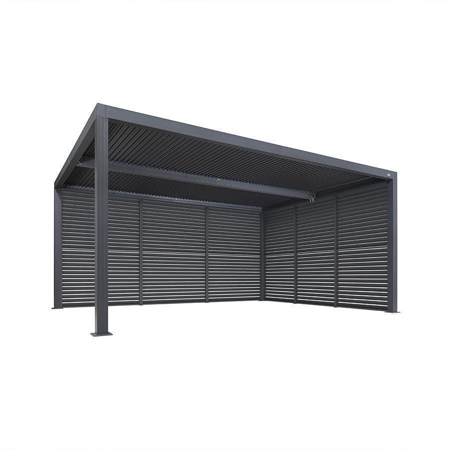 PURPLE LEAF Athena Louvered Pergola Grey Outdoor Aluminum Pergola with Shutter Wall Adjustable Gazebo Rainproof for Patio Deck Garden