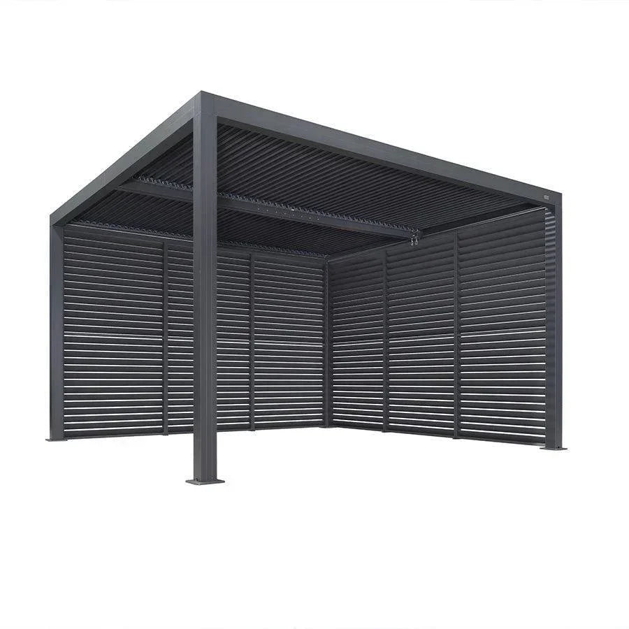 PURPLE LEAF Athena Louvered Pergola Grey Outdoor Aluminum Pergola with Shutter Wall Adjustable Gazebo Rainproof for Patio Deck Garden