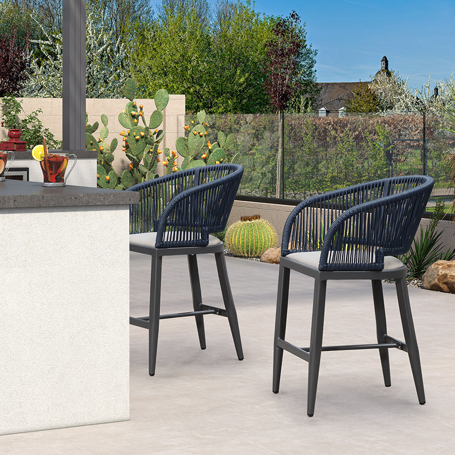 Clearance - PURPLE LEAF Outdoor Bar Stool Set of 2 Modern Rattan Bar Chairs with Woven Rope Back Wicker Patio Barstools for Indoor Kitchen Garden