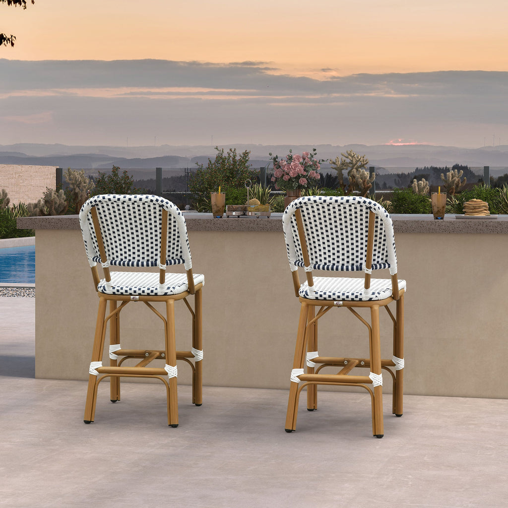 PURPLE LEAF Outdoor Bar Height Stools Set of 2 French Country Patio Rattan Bar Stool Chairs Outdoor Armless Barstools for Porch Garden Indoor Kitchen