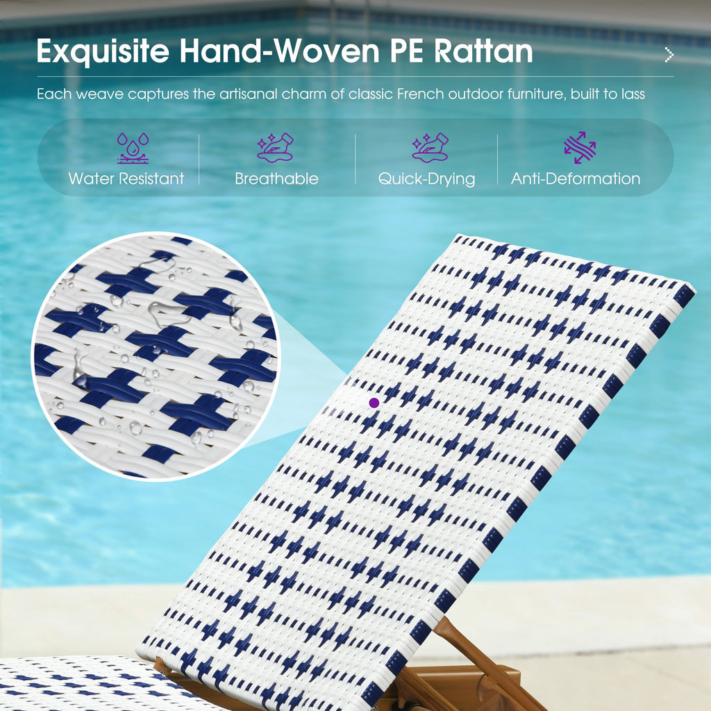 PURPLE LEAF Outdoor Teak Chaise Lounge Chair, Wood Grain Aluminum Outdoor Pool Lounge Chairs with Adjustable Backrest, Breathable Recliner for Patio, Poolside, Garden
