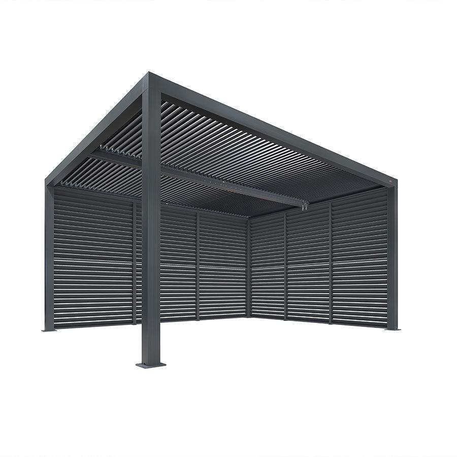 PURPLE LEAF Athena Louvered Pergola Grey Outdoor Aluminum Pergola with Shutter Wall Adjustable Gazebo Rainproof for Patio Deck Garden
