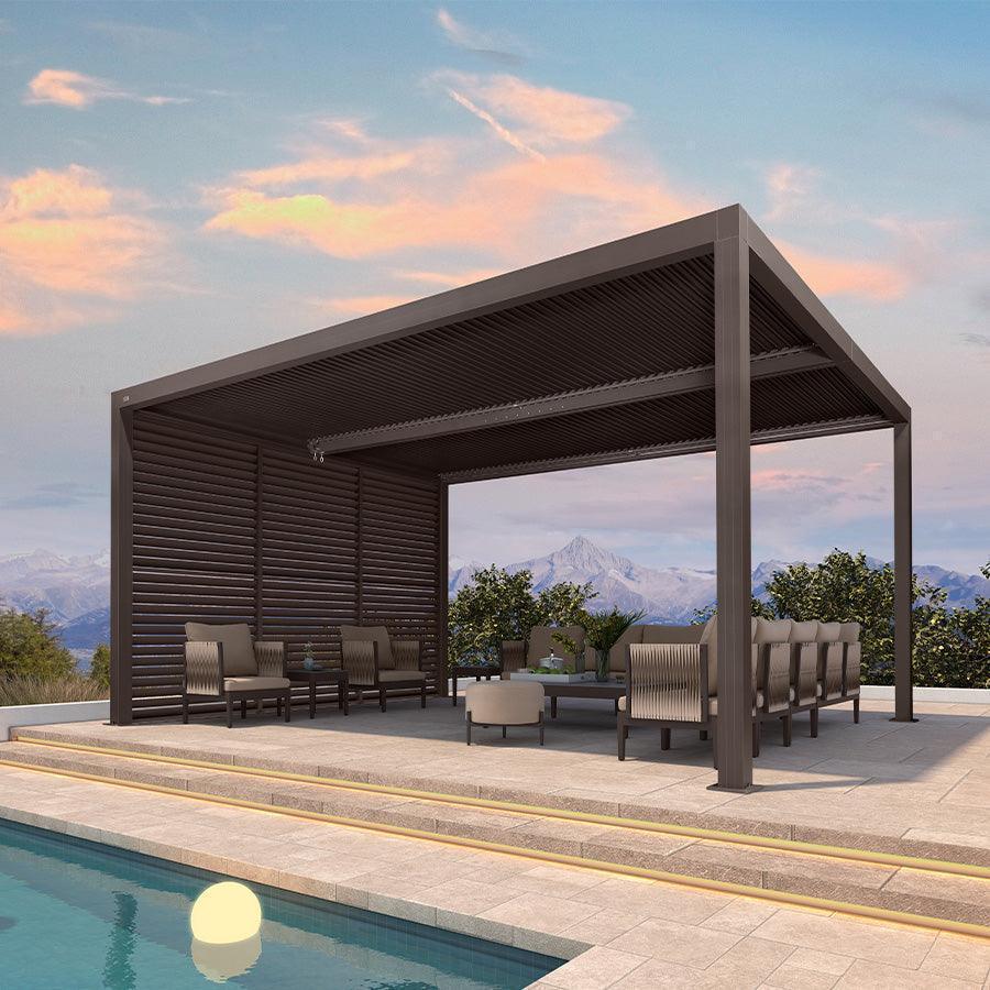 PURPLE LEAF Athena Louvered Pergola Bronze Outdoor Aluminum Pergola with Shutter Wall Adjustable Gazebo Rainproof for Patio Deck Garden