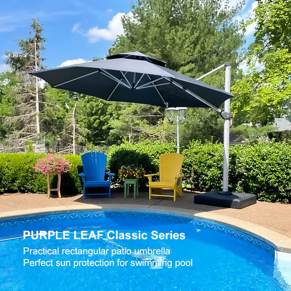 PURPLE LEAF Round Cantilever Patio Umbrella Heavy Duty Umbrella for Porch Garden Pool