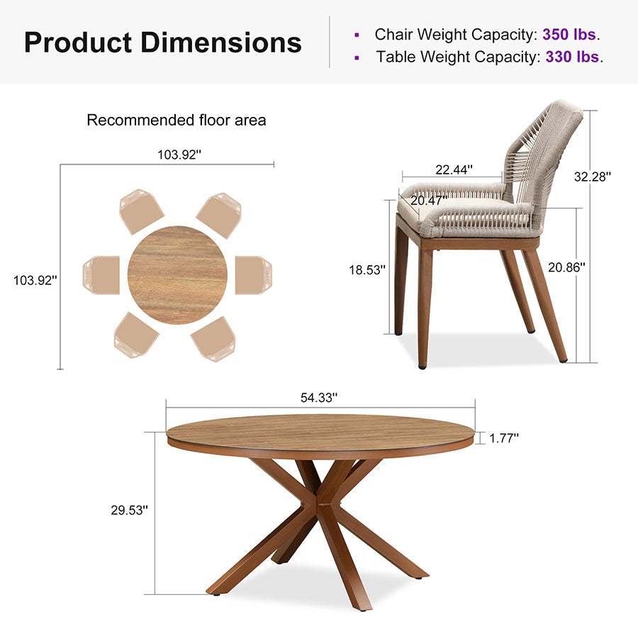 PURPLE LEAF Round Outdoor Dining Set Patio Aluminum Dining Set Round Table and Wicker Chairs with Sunbrella Cushions for Kitchen Deck
