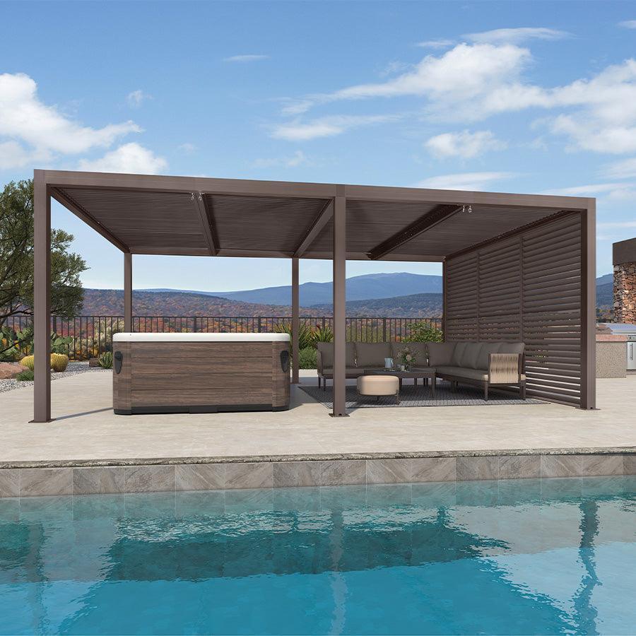 PURPLE LEAF Athena Louvered Pergola Bronze Outdoor Aluminum Pergola with Shutter Wall Adjustable Gazebo Rainproof for Patio Deck Garden