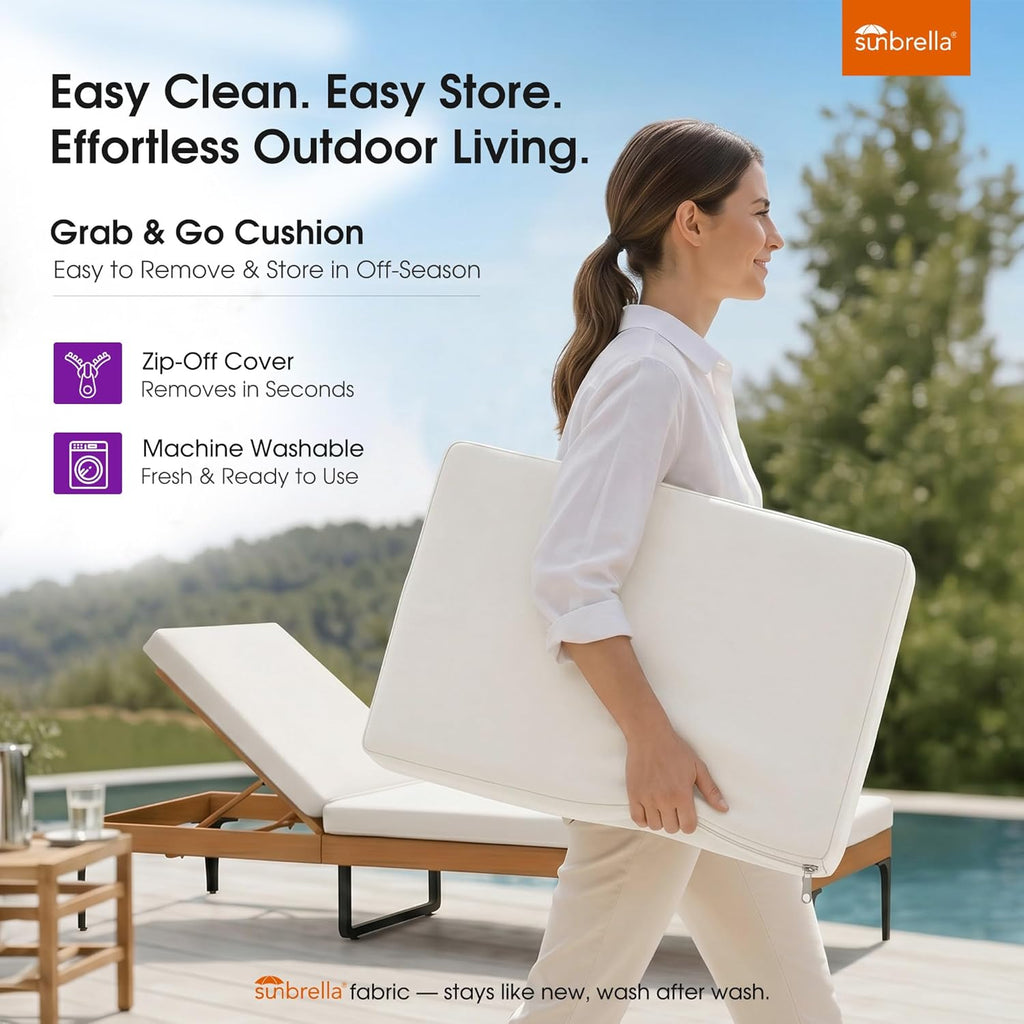 PURPLE LEAF Outdoor Chaise Lounge Sunbrella Patio Lounge Chair Recliner and Cushion for Poolside Balcony Backyard
