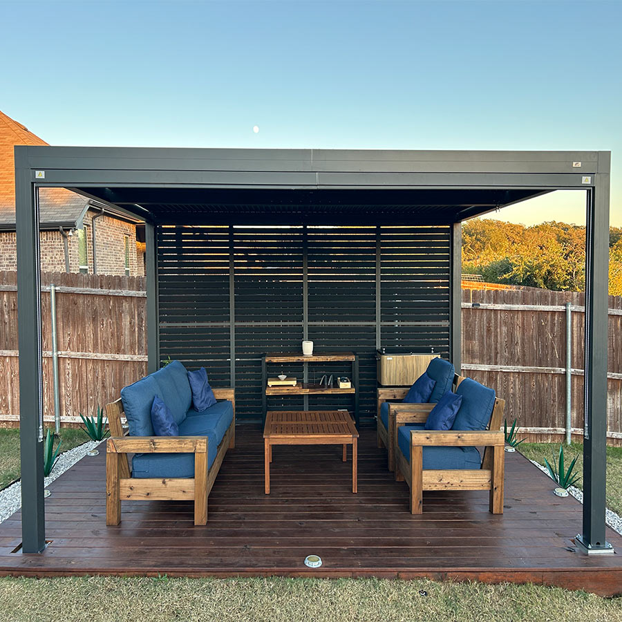 PURPLE LEAF Athena Louvered Pergola Grey Outdoor Aluminum Pergola with Shutter Wall Adjustable Gazebo Rainproof for Patio Deck Garden