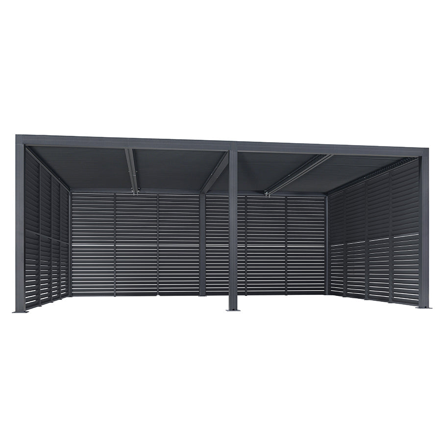 PURPLE LEAF Athena Louvered Pergola Grey Outdoor Aluminum Pergola with Shutter Wall Adjustable Gazebo Rainproof for Patio Deck Garden