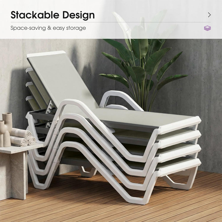 PURPLE LEAF Patio Chaise Lounge Plastic Pool Outdoor Lounge Chair with Aluminum Frame Stackable Patio Tanning Chairs for Poolside Sunbathing Beach Deck Yard