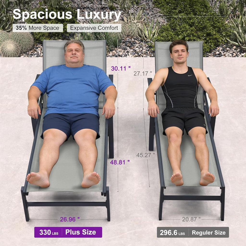 PURPLE LEAF Oversized Chaise Lounge Chair Outdoor Extra Wide Pool Lounge Chairs 5 Adjustable Position with Armrests and Side Table, Aluminum Patio Lounge Chair for Outside, Backyard, Pool