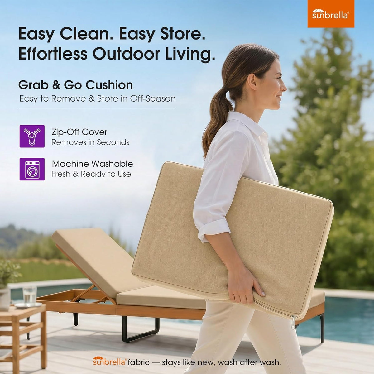 PURPLE LEAF Outdoor Chaise Lounge Sunbrella Patio Lounge Chair Recliner and Cushion for Poolside Balcony Backyard