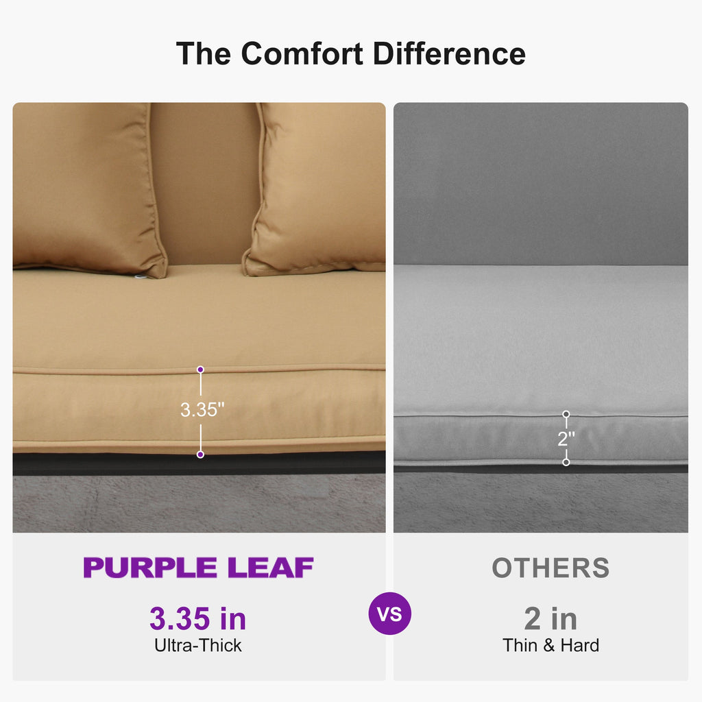PURPLE LEAF Porch Swing with Adjustable Tilt Canopy Patio Swing with Stand and Meatl Steel Frame All-Weather Outdoor Swing Chair Seat Space-Saving for Backyard Garden Deck