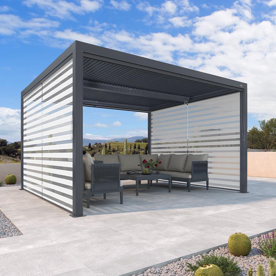 PURPLE LEAF Athena Louvered Pergola Grey Outdoor Aluminum Pergola with Roller Blind Adjustable Gazebo for Patio Deck Garden