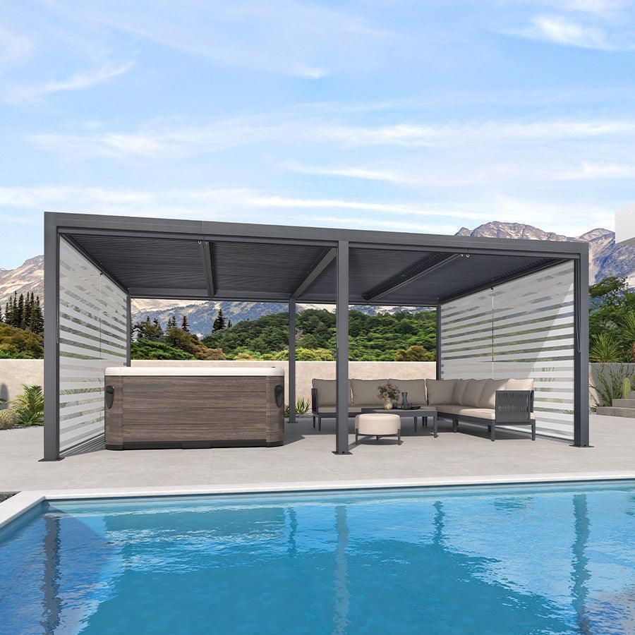 PURPLE LEAF Athena Louvered Pergola Grey Outdoor Aluminum Pergola with Roller Blind Adjustable Gazebo for Patio Deck Garden
