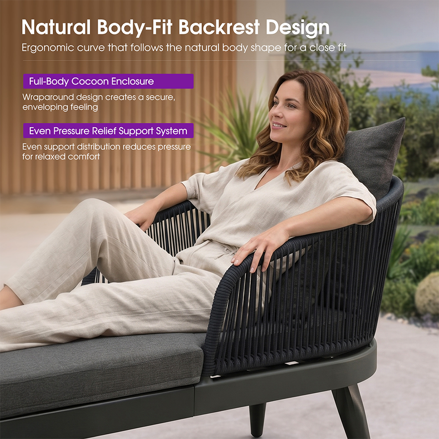 PURPLE LEAF Outdoor Chaise Lounge Thick Cushion, Aluminum Frame Patio Lounge Chair with Pillow & Lumbar Support, Wicker Armrests Sun Lounger for Poolside, Backyard, All-Weather Use