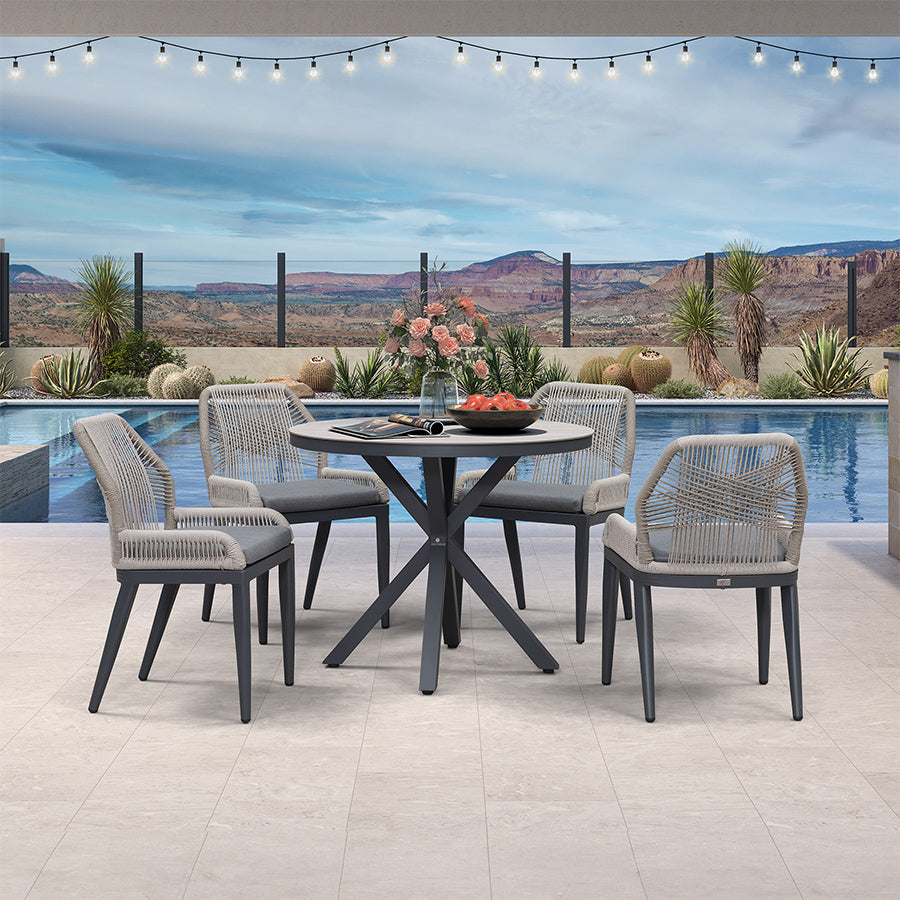 PURPLE LEAF Round Outdoor Dining Set Patio Aluminum Dining Set Round Table and Wicker Chairs with Sunbrella Cushions for Kitchen Deck