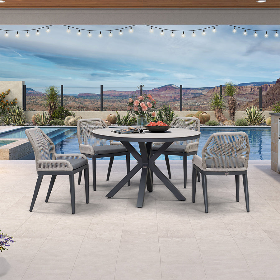 PURPLE LEAF Round Outdoor Dining Set Patio Aluminum Dining Set Round Table and Wicker Chairs with Sunbrella Cushions for Kitchen Deck