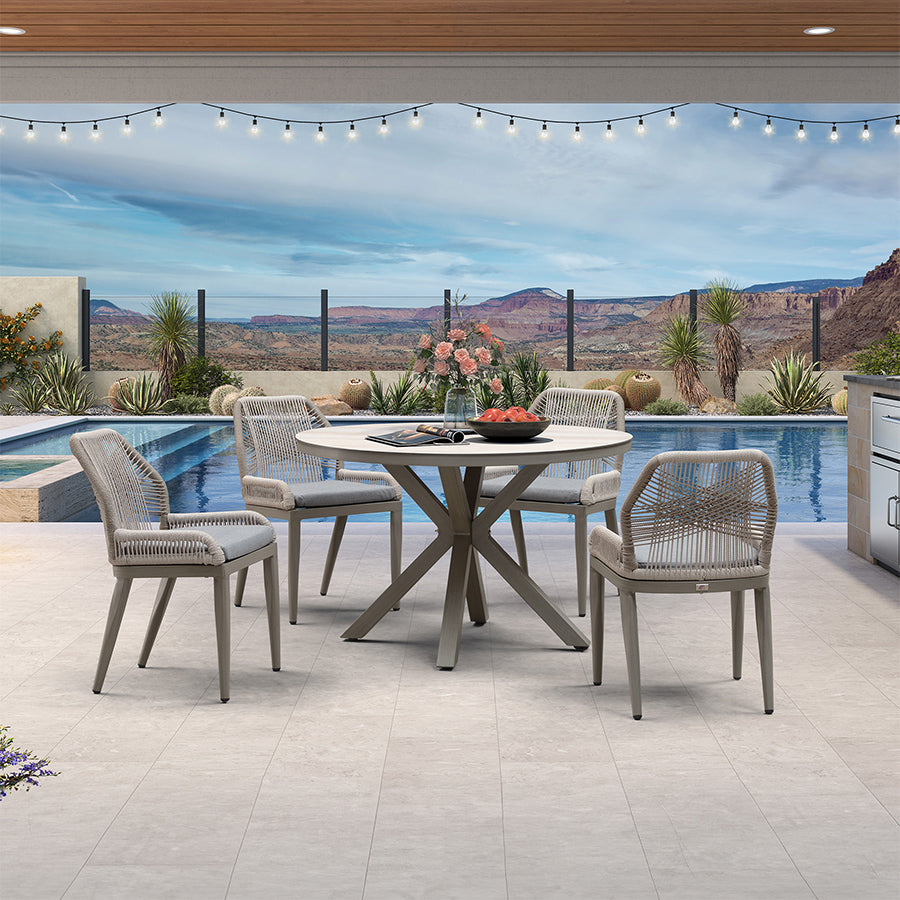 PURPLE LEAF Round Outdoor Dining Set Patio Aluminum Dining Set Round Table and Wicker Chairs with Sunbrella Cushions for Kitchen Deck