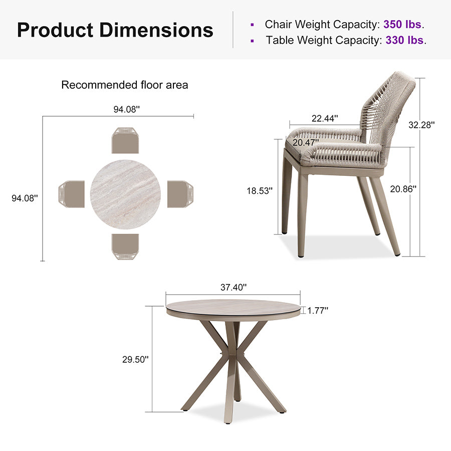 PURPLE LEAF Round Outdoor Dining Set Patio Aluminum Dining Set Round Table and Wicker Chairs with Sunbrella Cushions for Kitchen Deck