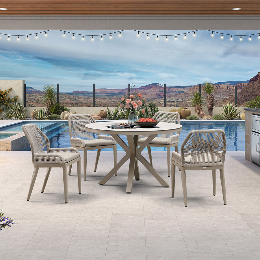 PURPLE LEAF Round Outdoor Dining Set Patio Aluminum Dining Set Round Table and Wicker Chairs with Sunbrella Cushions for Kitchen Deck