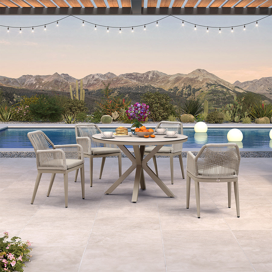 PURPLE LEAF Round Outdoor Dining Set Patio Aluminum Dining Set Round Table and Wicker Chairs with Sunbrella Cushions for Kitchen Deck