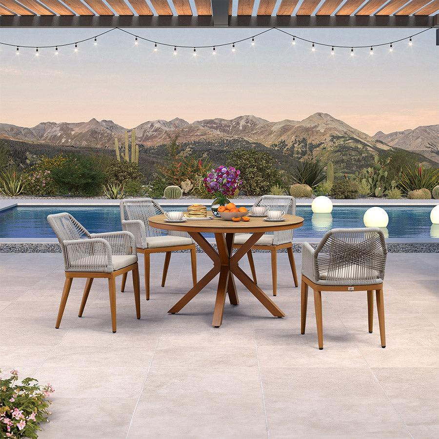 PURPLE LEAF Round Outdoor Dining Set Patio Aluminum Dining Set Round Table and Wicker Chairs with Sunbrella Cushions for Kitchen Deck