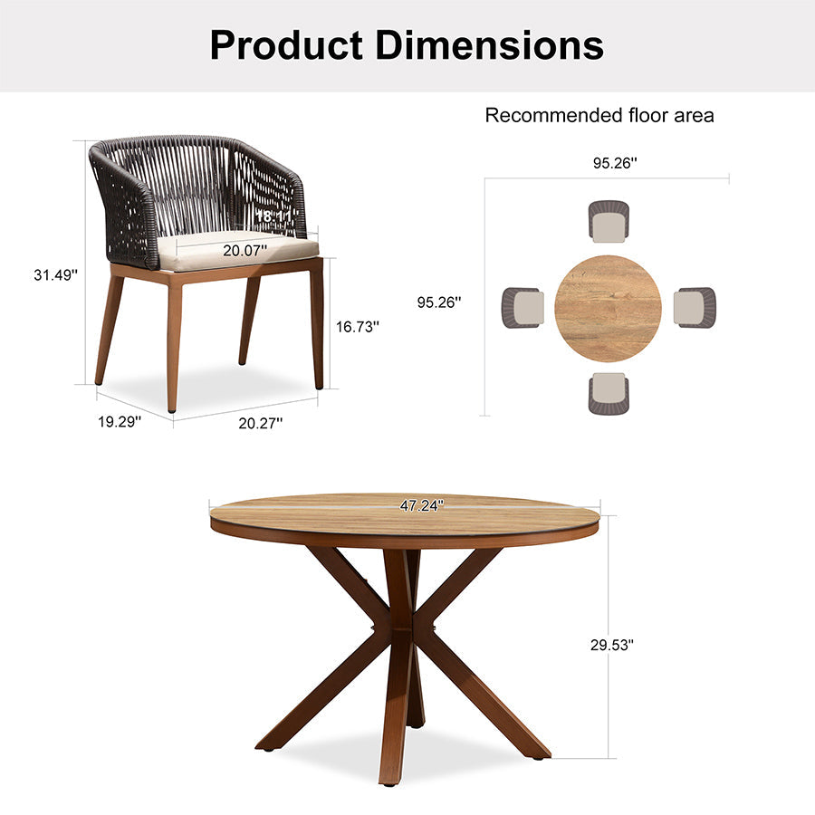 PURPLE LEAF Round Patio Dining Set with Aluminum Frame and Wicker Rattan Dining Chair with Comfortable Cushions for Deck Porch Kitchen Outdoor