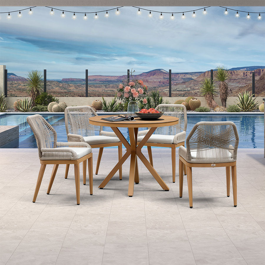 PURPLE LEAF Round Outdoor Dining Set Patio Aluminum Dining Set Round Table and Wicker Chairs with Sunbrella Cushions for Kitchen Deck