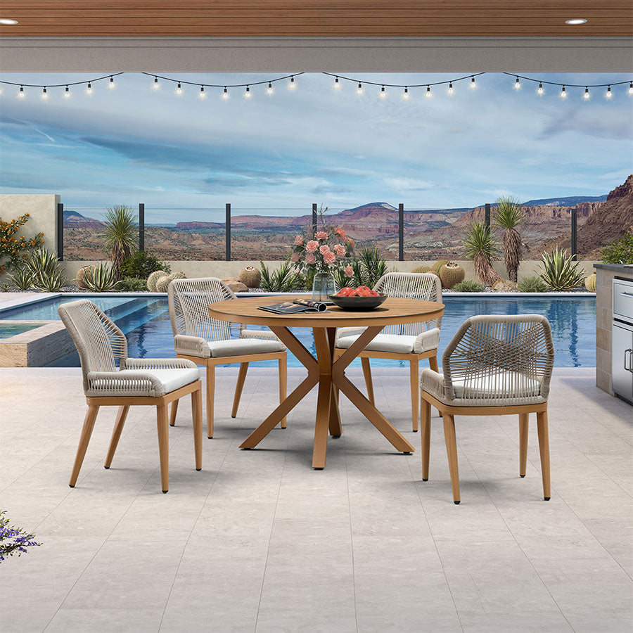 PURPLE LEAF Round Outdoor Dining Set Patio Aluminum Dining Set Round Table and Wicker Chairs with Sunbrella Cushions for Kitchen Deck