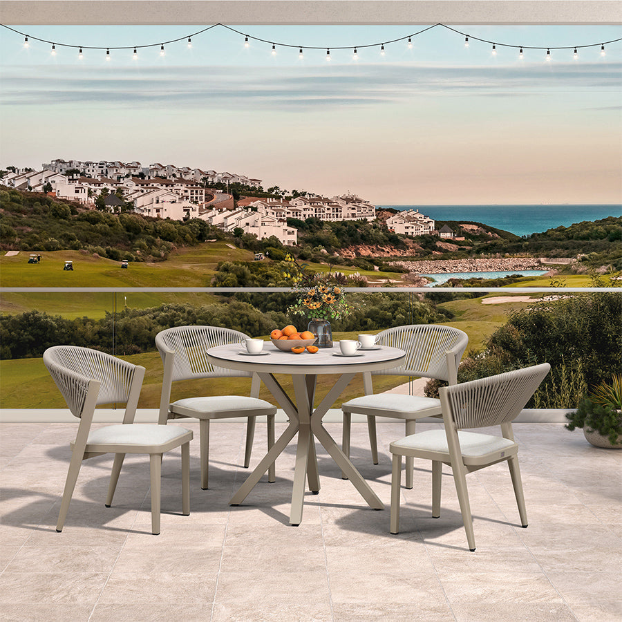PURPLE LEAF Round Patio Dining Set with Aluminum Frame and Wicker Rattan Dining Chair with Comfortable Cushions for Deck Porch Kitchen Outdoor