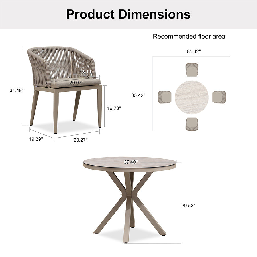 PURPLE LEAF Round Patio Dining Set with Aluminum Frame and Wicker Rattan Dining Chair with Comfortable Cushions for Deck Porch Kitchen Outdoor