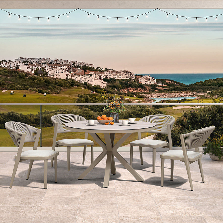 PURPLE LEAF Round Patio Dining Set with Aluminum Frame and Wicker Rattan Dining Chair with Comfortable Cushions for Deck Porch Kitchen Outdoor
