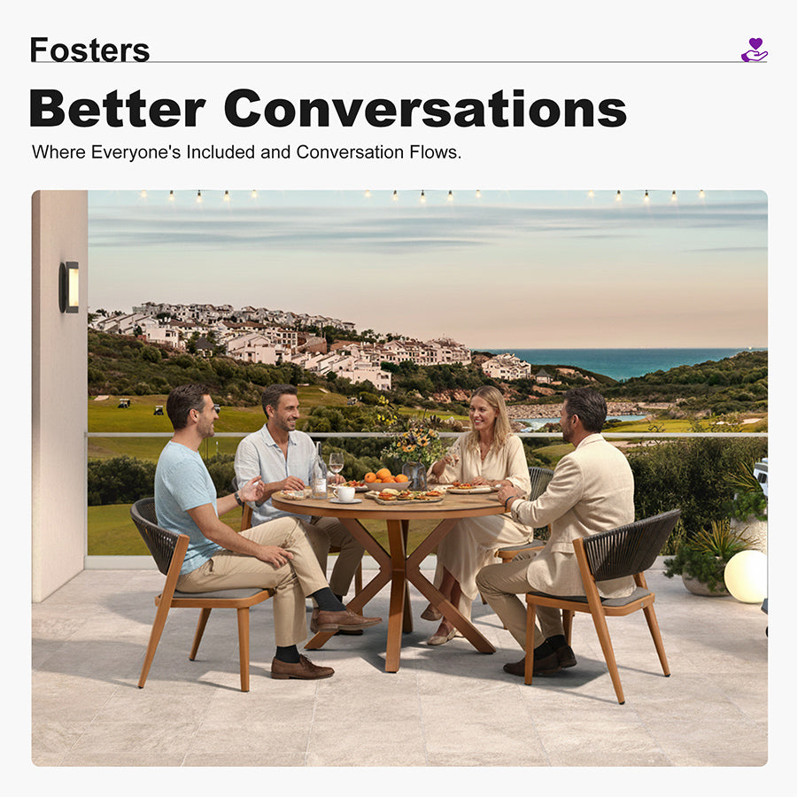 PURPLE LEAF Round Patio Dining Set with Aluminum Frame and Wicker Rattan Dining Chair with Comfortable Cushions for Deck Porch Kitchen Outdoor