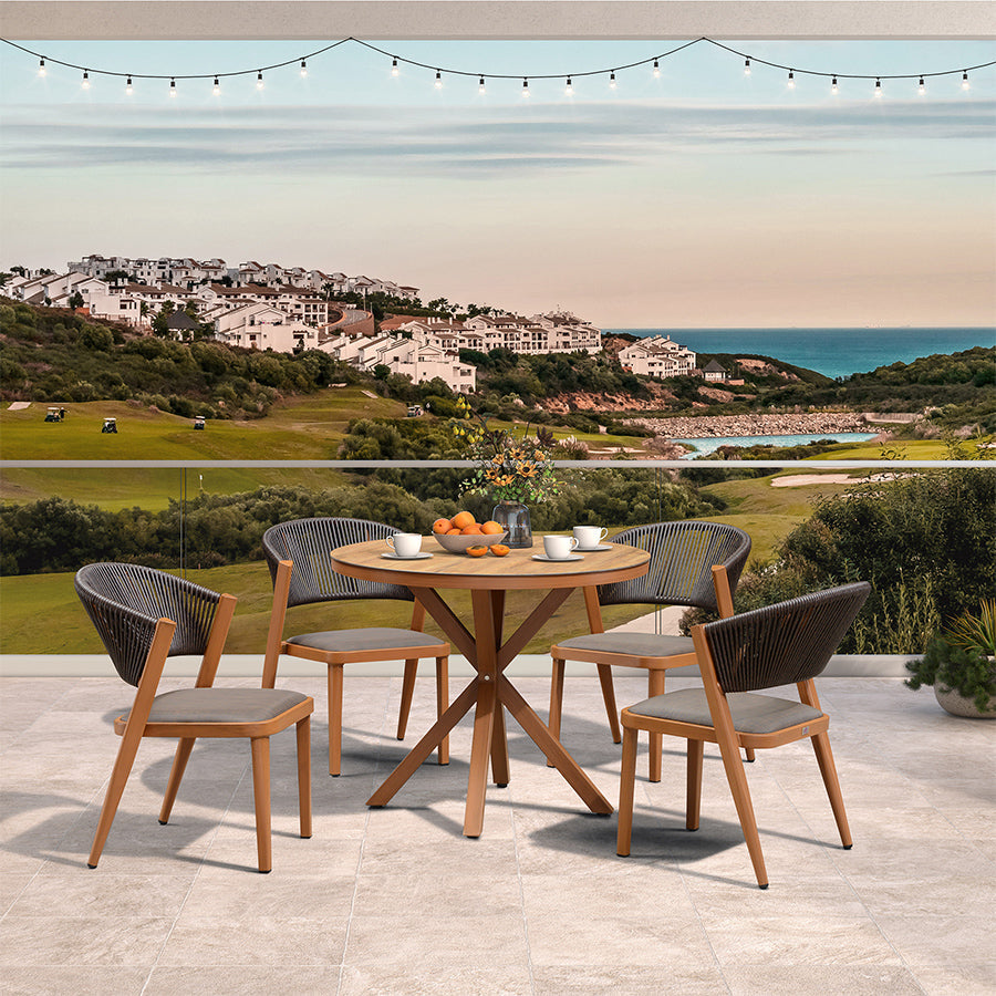 PURPLE LEAF Round Patio Dining Set with Aluminum Frame and Wicker Rattan Dining Chair with Comfortable Cushions for Deck Porch Kitchen Outdoor