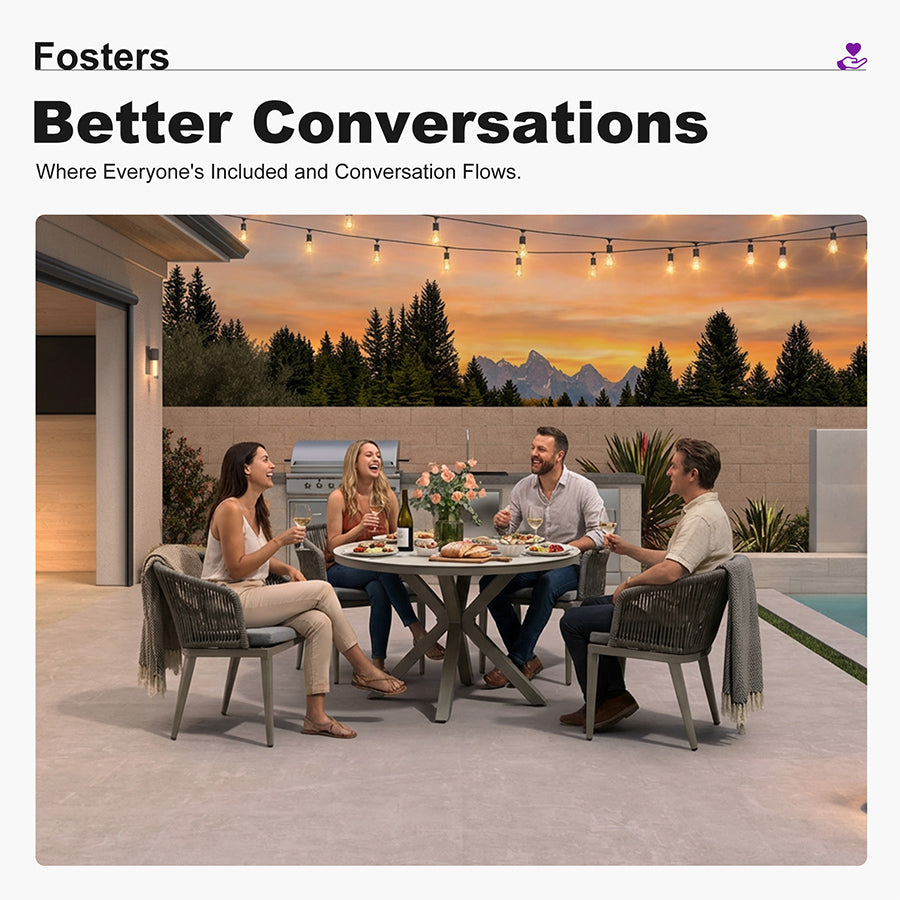 PURPLE LEAF Round Patio Dining Set with Aluminum Frame and Wicker Rattan Dining Chair with Comfortable Cushions for Deck Porch Kitchen Outdoor