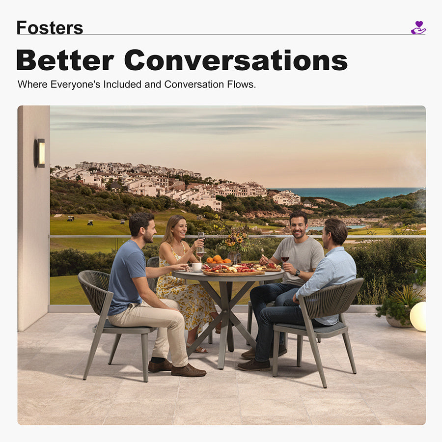 PURPLE LEAF Round Patio Dining Set with Aluminum Frame and Wicker Rattan Dining Chair with Comfortable Cushions for Deck Porch Kitchen Outdoor