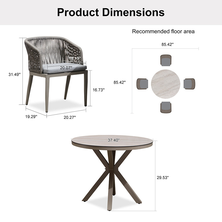 PURPLE LEAF Round Patio Dining Set with Aluminum Frame and Wicker Rattan Dining Chair with Comfortable Cushions for Deck Porch Kitchen Outdoor