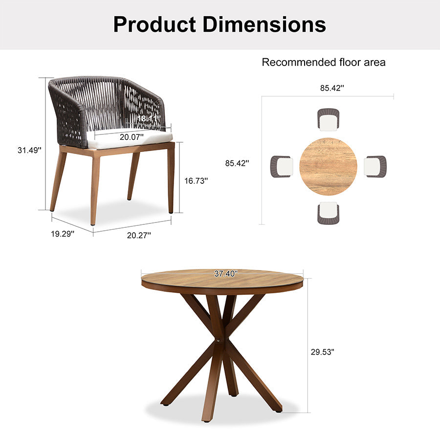 PURPLE LEAF Round Patio Dining Set with Aluminum Frame and Wicker Rattan Dining Chair with Comfortable Cushions for Deck Porch Kitchen Outdoor