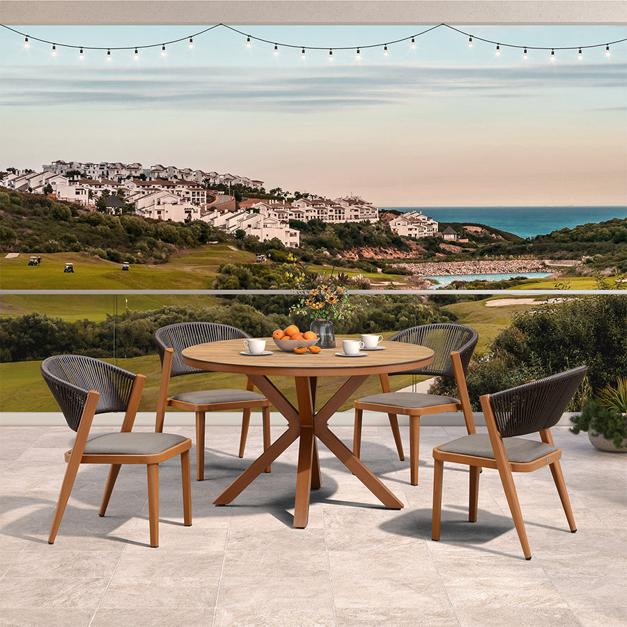 PURPLE LEAF Round Patio Dining Set with Aluminum Frame and Wicker Rattan Dining Chair with Comfortable Cushions for Deck Porch Kitchen Outdoor