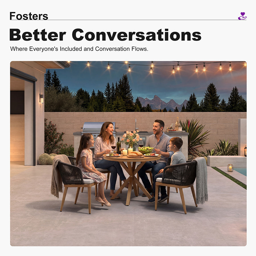 PURPLE LEAF Round Patio Dining Set with Aluminum Frame and Wicker Rattan Dining Chair with Comfortable Cushions for Deck Porch Kitchen Outdoor