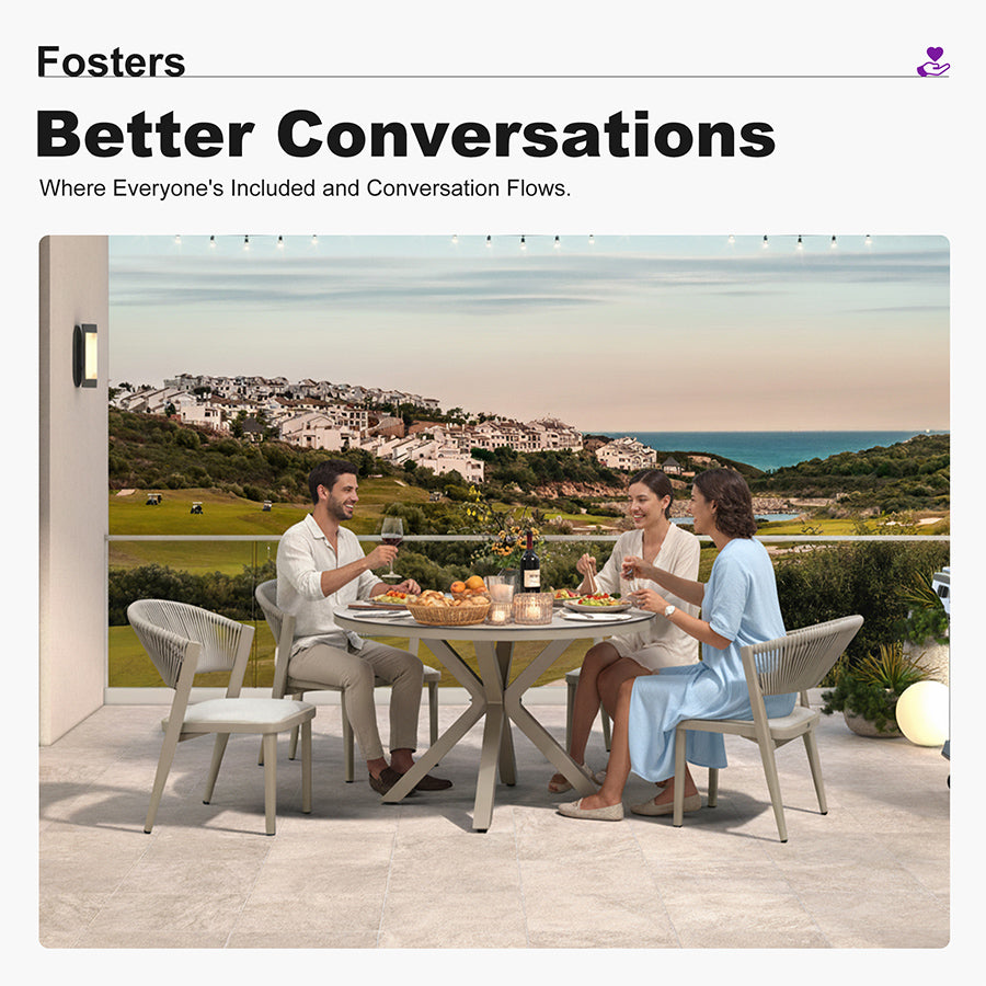 PURPLE LEAF Round Patio Dining Set with Aluminum Frame and Wicker Rattan Dining Chair with Comfortable Cushions for Deck Porch Kitchen Outdoor