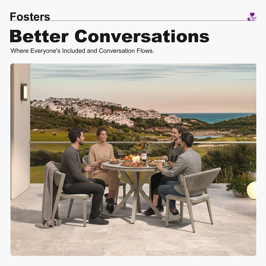 PURPLE LEAF Round Patio Dining Set with Aluminum Frame and Wicker Rattan Dining Chair with Comfortable Cushions for Deck Porch Kitchen Outdoor