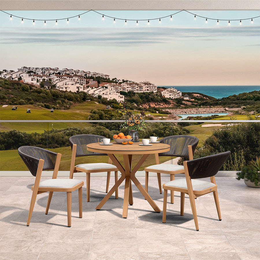 PURPLE LEAF Round Patio Dining Set with Aluminum Frame and Wicker Rattan Dining Chair with Comfortable Cushions for Deck Porch Kitchen Outdoor