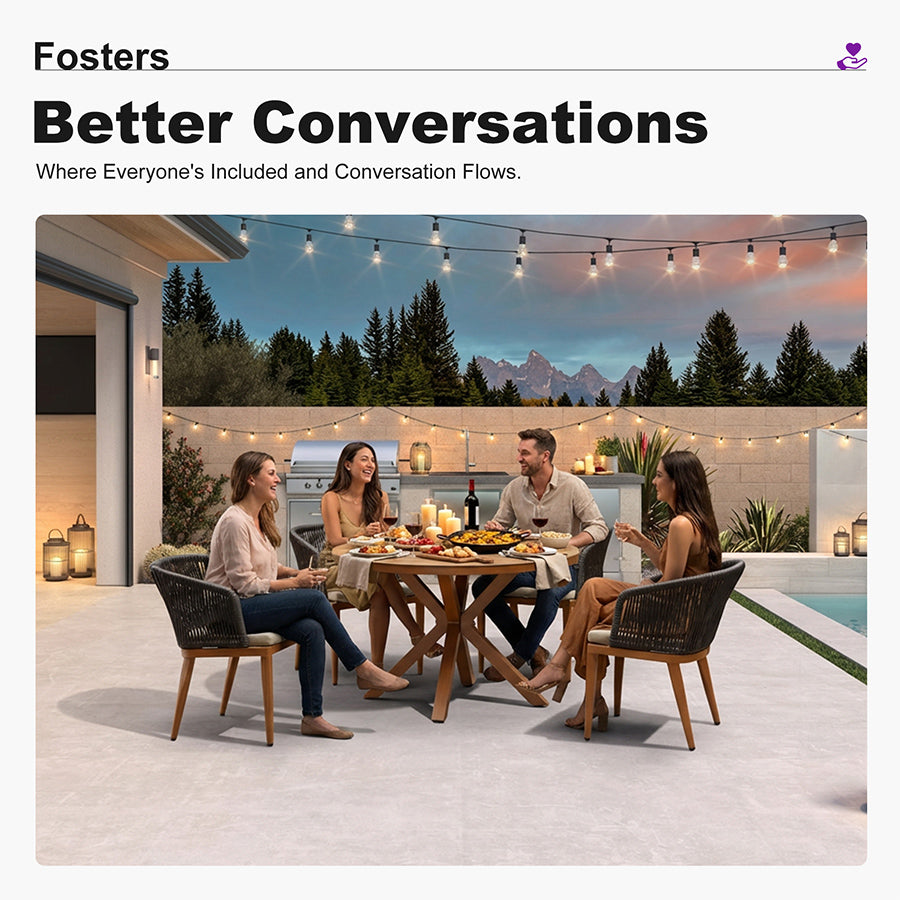 PURPLE LEAF Round Patio Dining Set with Aluminum Frame and Wicker Rattan Dining Chair with Comfortable Cushions for Deck Porch Kitchen Outdoor