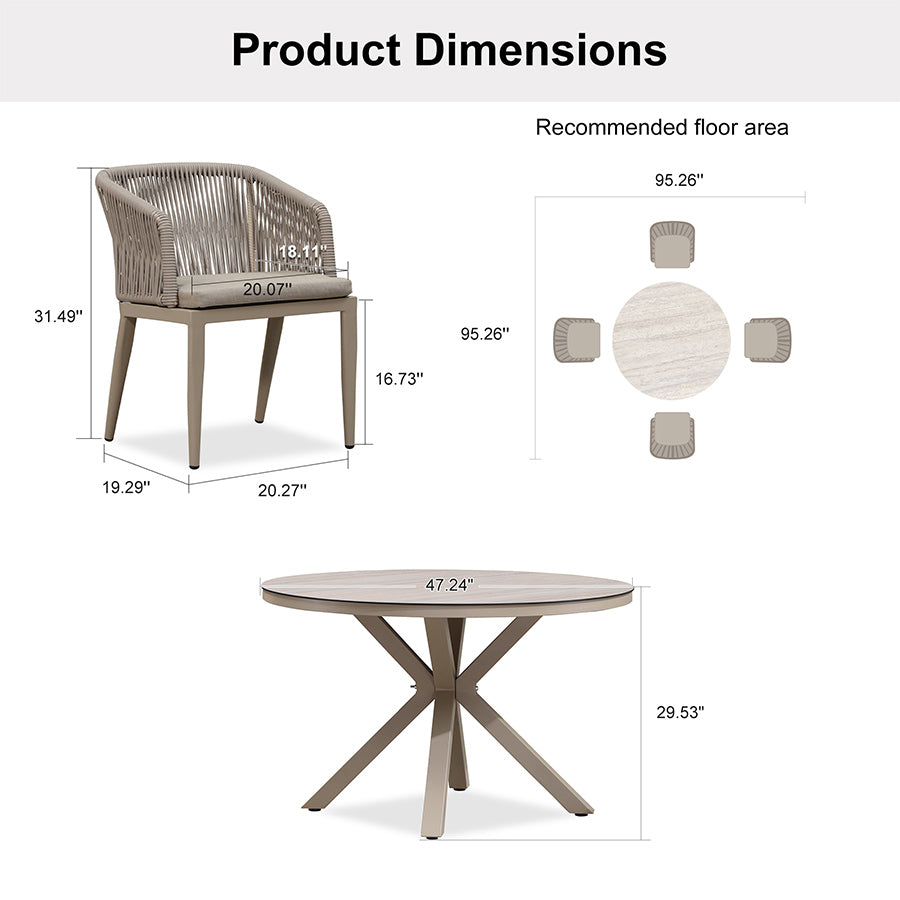 PURPLE LEAF Round Patio Dining Set with Aluminum Frame and Wicker Rattan Dining Chair with Comfortable Cushions for Deck Porch Kitchen Outdoor