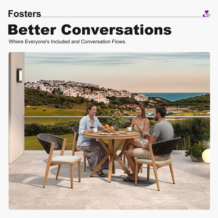 PURPLE LEAF Round Patio Dining Set with Aluminum Frame and Wicker Rattan Dining Chair with Comfortable Cushions for Deck Porch Kitchen Outdoor