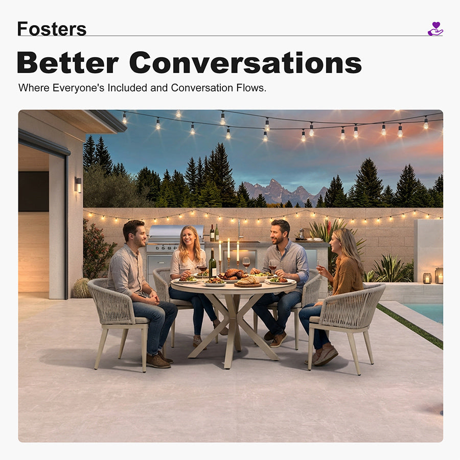 PURPLE LEAF Round Patio Dining Set with Aluminum Frame and Wicker Rattan Dining Chair with Comfortable Cushions for Deck Porch Kitchen Outdoor