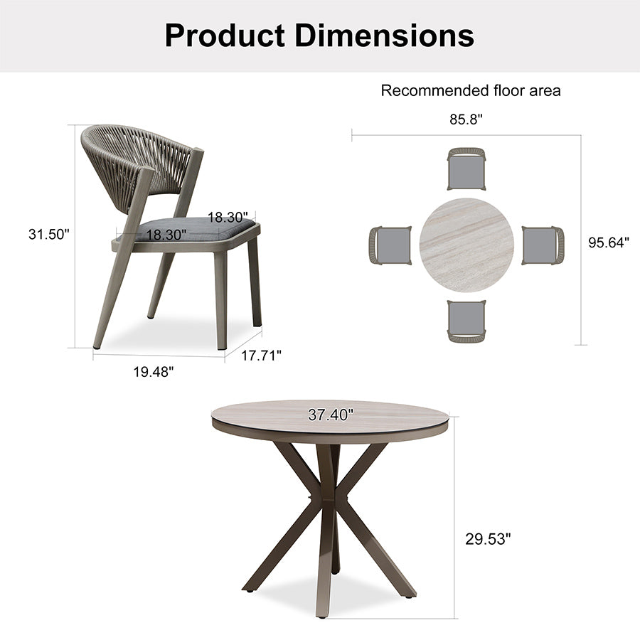 PURPLE LEAF Round Patio Dining Set with Aluminum Frame and Wicker Rattan Dining Chair with Comfortable Cushions for Deck Porch Kitchen Outdoor